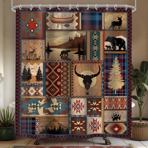 LIGHTINHOME Western Retro Cabin Shower Curtain 60Wx72H Inches Rustic Southwest