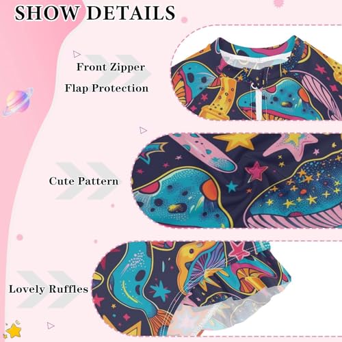 CaTaKu Girls One Piece Swimsuit Mushroom Star Toddler Bathing Suit Long Sleeve UPF 50+ Rash Guard Swimwear 3-12Y3