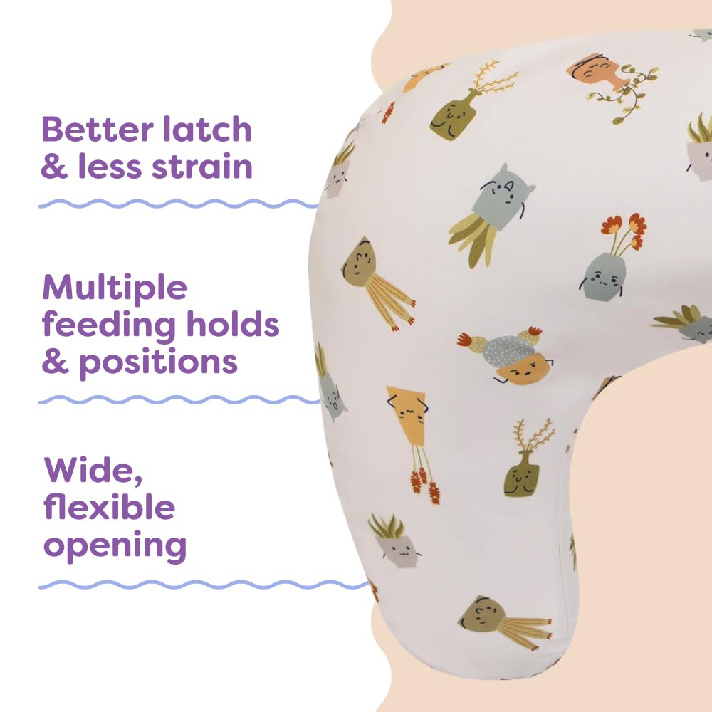 Boppy Nursing Pillow - Firm, Ergonomic U-Shaped Bottle and Breastfeeding Pillow with High Lift for Comfort and Support, Spacious Surface - Tan Happy Houseplants - Image 4