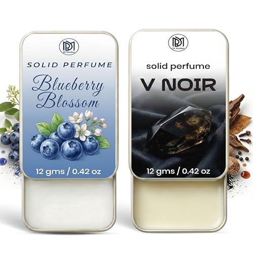 Image of Dr.Mashur Solid Perfume |blueberry blossom&V Noir Alcohol Free Wax Perfume Balm, Long Lasting | Pocket Tin 12g, Pack Of 2| Non Greasy Smooth Glide, Travel Friendly Unisex Gifts He Or Her