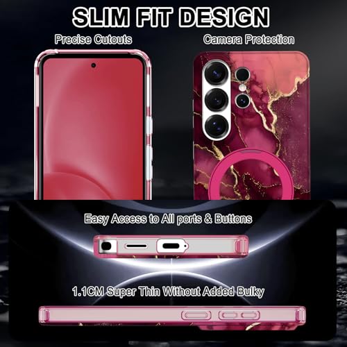 Shecaset Magnetic for Galaxy S26 Ultra Case with Invisible Ring Stand[Compatible with MagSafe] Full Body Slim Women Girl Shockproof Marble Pattern Design Case for Samsung Galaxy S26 Ultra,Wine Red by Shecaset - Used condition - Image 5