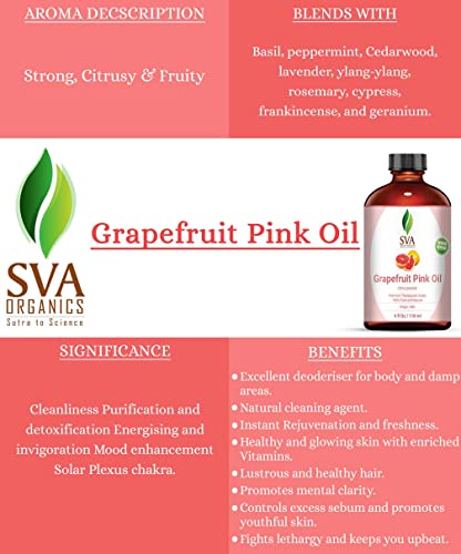Sva Organics Grapefruit Pink Oil With Dropper- 118 Ml (4 Fl. Oz.) 100% Pure, Natural And Therapeutic Grade For Radiant Skin, Lustrous Hair, Aromatherapy & Massage #TOP1