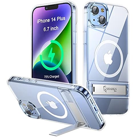 SHARKS Box Magnetic Circle Metal Kickstand Clear Case for iPhone 14 Plus, [Compatible with Magsafe][Military-Drop Protection] Heavy Duty Bumper Cover for Apple iPhone 14 Plus (6.7") Cover