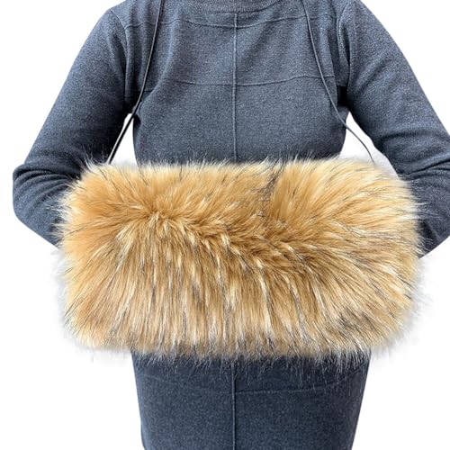 Surakey Faux Fur Hand Muffs Women Winter Warmer Fuzzy Pouch Furry Plush Arms Warmer Thickened Muffler Wedding Girl Kids Elegant Luxury Chic Fashion Party Festival Activity (Yellow with Black)