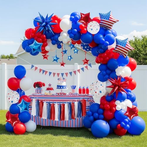 Patriotic balloons Red White and Blue balloon garland arch kit wi...