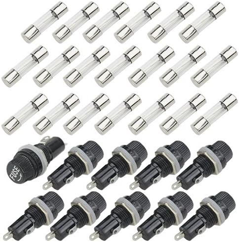 WMYCONGCONG 10 PCS 5x20mm Panel Mounted Screw Cap Fuse Holder Socket AC 250V 10A/AC 125V 15A with 20 PCS 5x20mm Fast-blow Glass Fuses 0.2A, 0.5A, 1A, 2A, 3A, 5A, 6A, 8A, 10A, 15A (10 Value)
