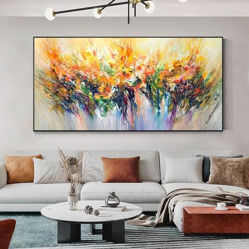 Peinture sur toile abstraite colorée 60x150 cm avec son cadre noir