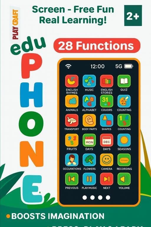 Image of Edu Phone Multi Language Learning Toy for Kids | Hindi&ENG Languages | 28 Learning Functions | Musical Educational Mobile Toy with Camera Sound & Flash | for Boys & Girls 2+ Years