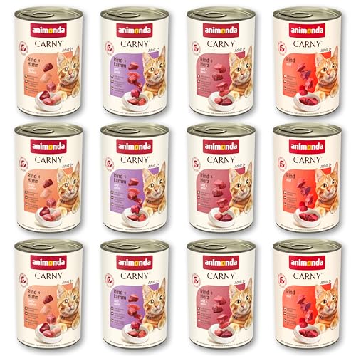 animonda Carny Adult Herzhafte Variation (12 x 400 g), Katzennassfutter für ausgewachsene Katzen, Nassfutter mit 100 {2d547c54f59cc48bfcdbcc73a0818575fd8fbea3feb40cb5787b85754c4f4c3b} frischen, fleischlichen Zutaten, Katzenfutter ohne Getreide und Zucker
