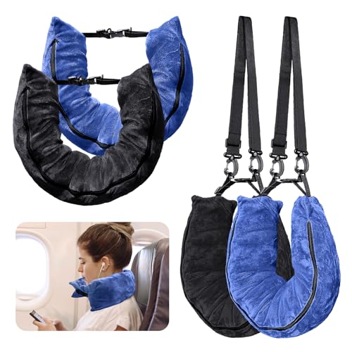 Eppyyo 2Pack Stuffable Travel Pillow for Extra Luggage Velvet Travel Neck Pillow with Adjustable Neck Size Fits About 6 T-Shirts Travel Essentials Multifunctional Sleeping Rest Cushion(Blue)