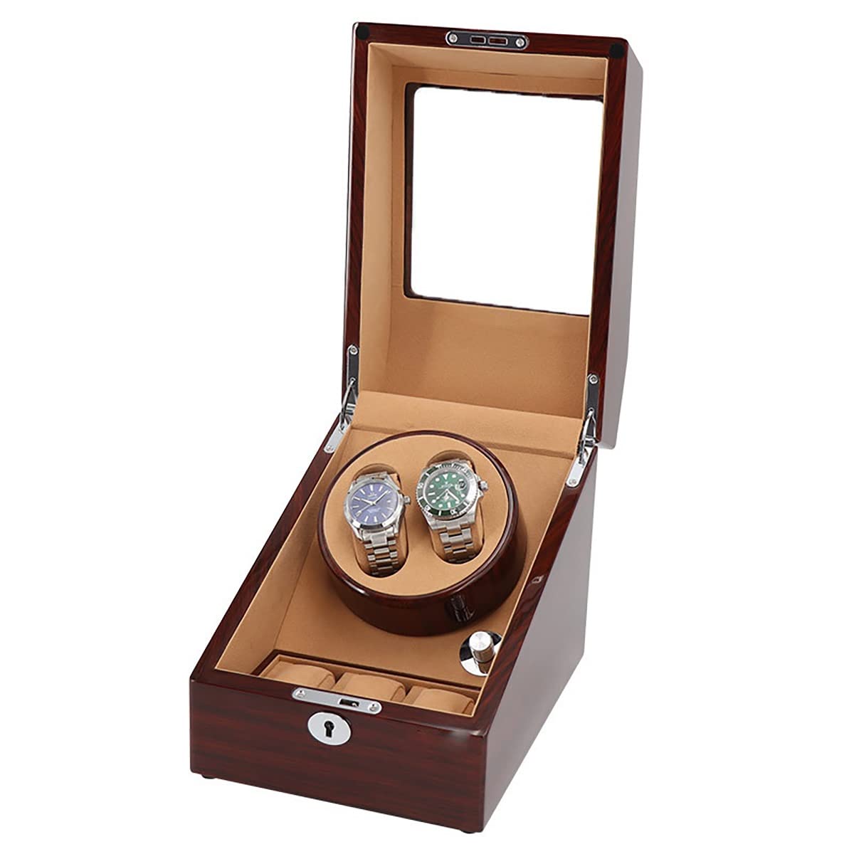MYUYEE Watch Winder Box For 2 Automatic Watches With 3 Watches Storages Quiet Motor Display Box For Men'S And Women'S Wristwatch Self Winding Watch Rotator Box (A)