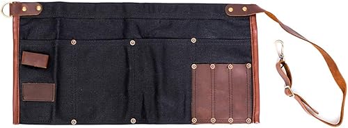 Luchuan Delantal de herramienta de lona encerada impermeable con cinturón ajustable de cuero genuino (Negro)