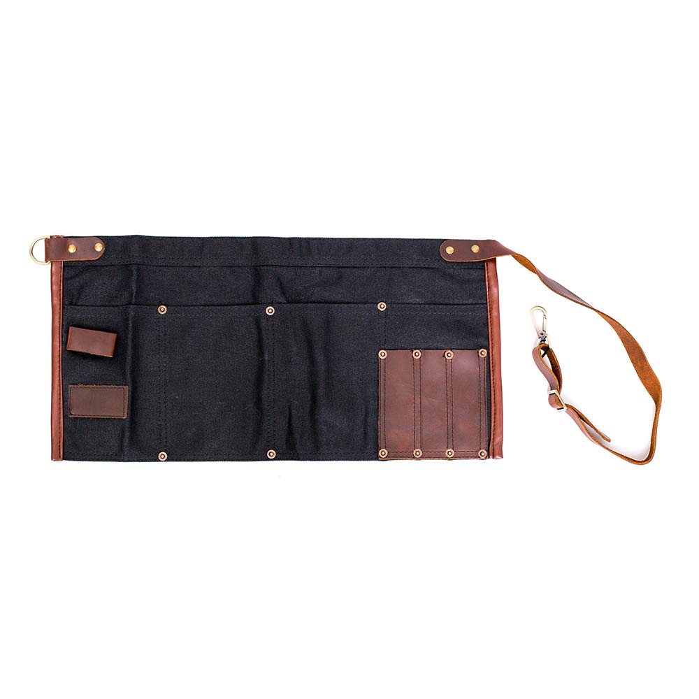 Photo 1 of Luchuan Waterproof Waxed Canvas Tool Apron With the Adjustable Genuine Leather Belt (Black)