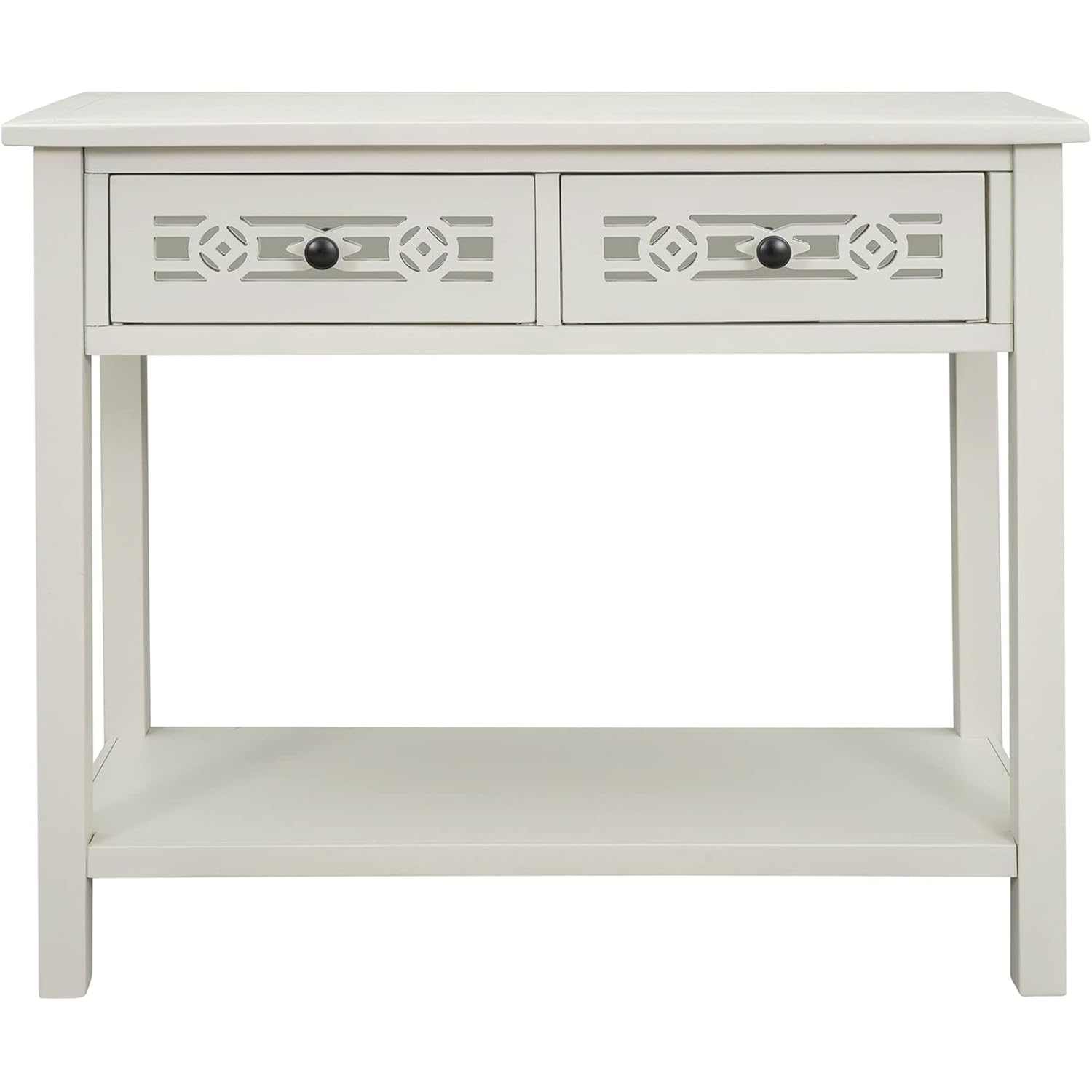 2Drawer Console Table with HollowOut Decoration and Open Shelf Large Storage Space