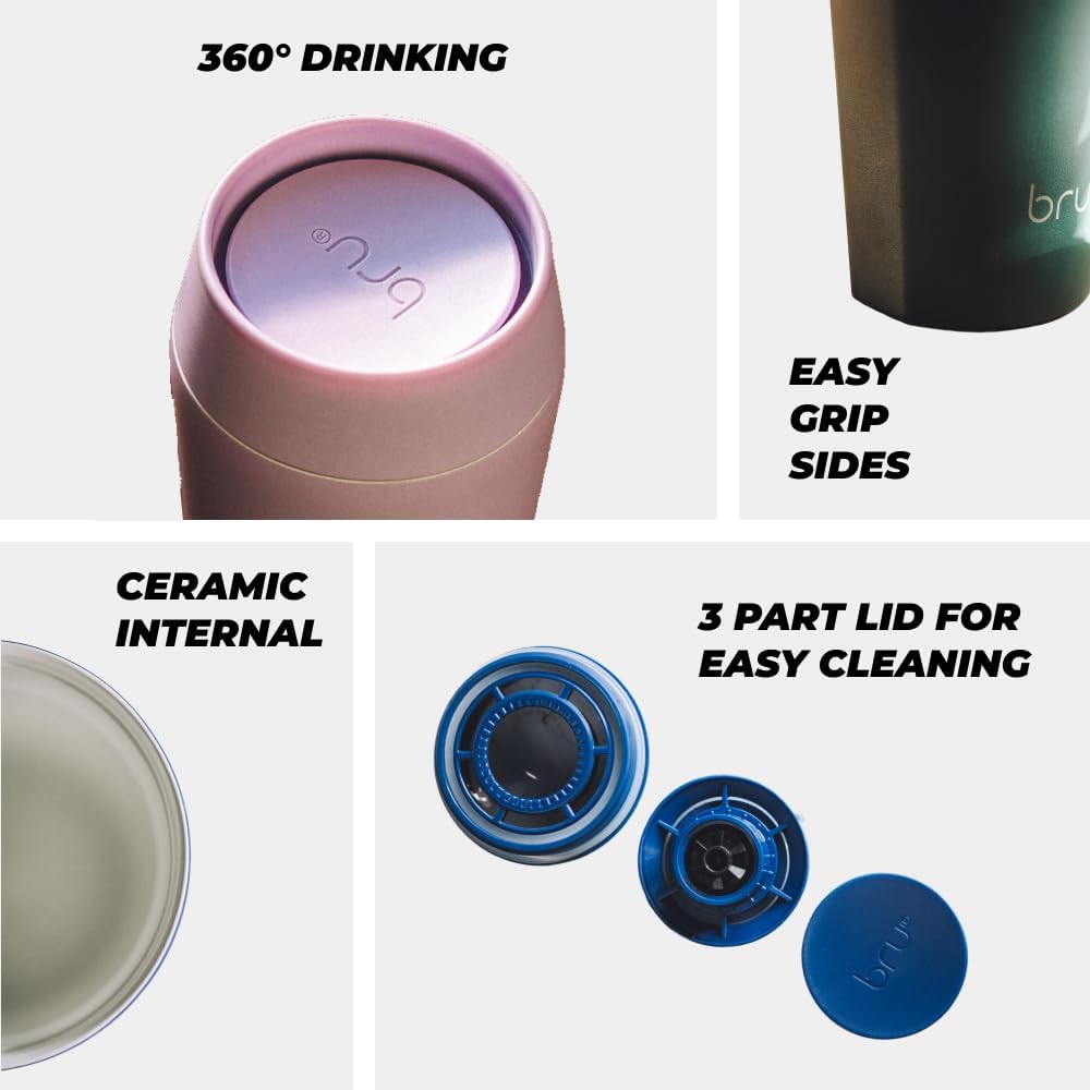bru Travel - Insulated Coffee Cup Travel Mug for Hot Drinks, Leakproof, Ceramic Lined (16 oz, Aranya Green)
