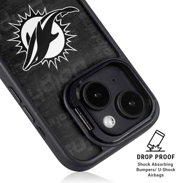 Skinit Kickstand Phone Case Compatible with iPhone 16 - Officially Licensed NFL Miami Dolphins Black & White Design