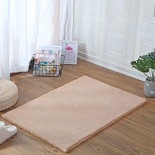 YIHAIC Alfombra de Piel de Oveja,Antideslizante Alfombra De Piel De Conejo Artificial,con Adecuada para Alfombra de Sala de Estar,tapete para Cama,Dormitorio,sofá (Marrón, Rectangular 60x90cm)