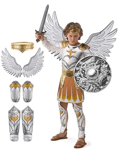 Spooktacular Creations Halloween Child Boy Golden Archangel Costume, Kids Medieval Gladiator Outfit Set with Accessories for Halloween Role Play Themed Parties