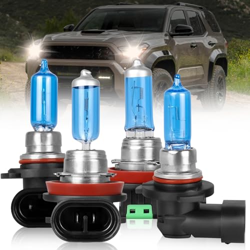 Fit For Toyota 4Runner 2006-2020 Light Bulbs High Performance Halogen Headlight Bulbs 9005 High Beam+H11 Low Beam Combo, Front Light Car Replacement Bulb Plug and Play, 4PCS