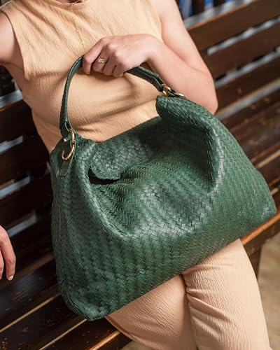 Image of Jild Hobo Style Woven Bag for Women - Soft Handmade Genuine Leather Work Tote Bag - Cross Body Womens Purse