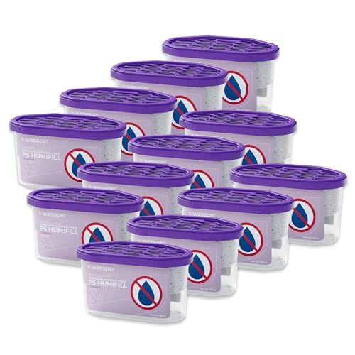 Wessper Deumidificatore per umidità e muffa, Deumidificatori per ambienti con granulato da 400 ml, Neutralizzatore anti odori per cucina armadio, bagno fino a 9 m²- Lavanda – 12 pezzi