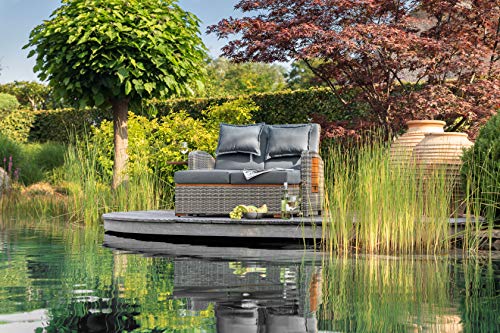 Greemotion Rattan-Lounge Bahia Tobago, Gartensofa mit Bettfunktion, inkl. Hocker, Grau, Holzfarben