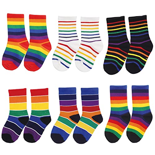 Xiyadun Unisex Toddler And Kids Striped Rainbow Crew Socks Review: Colorful Cotton Socks for 5-7 Year Olds