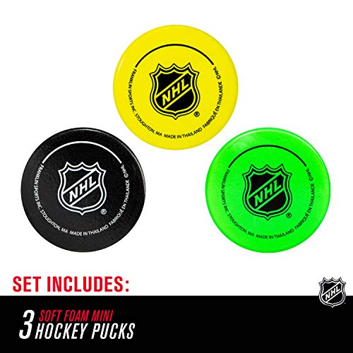 Franklin Sports Mini Foam Hockey Pucks - Indoor Knee Hockey Pucks for Kids - 3 Soft Foam Hockey Pucks - Assorted Colors