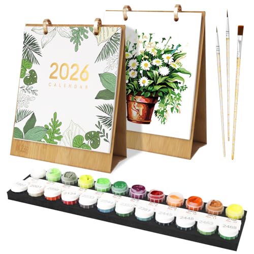 FARYODI Calendrier de Bureau 2026 Calendrier Plantes Vertes, DIY-Calendrier 2026 à Poser avec Pinceaux pour Cadeaux, Décoration D'intérieur