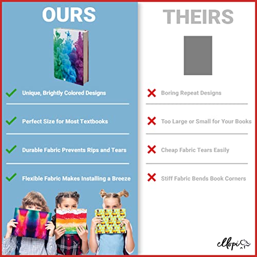Fun Design, Easy Apply Book Covers 3 Pack. Stretchable Jumbo Jackets Fits Most Hardcover Textbooks Up To 9 X 11". Adhesive-Free, Nylon Fabric Protectors. Washable And Reusable Student School Supply #TOP4