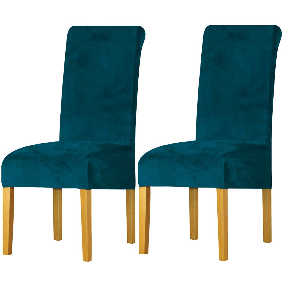 LANSHENG Stretch Dining Chair Covers Set of 2, Spandex Dining Chair Covers with Elastic Band Velvet Chair Slipcovers for Restaurant Hotel Party Banquet (Teal, 2 Pack)