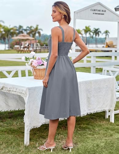 Image of GRACE KARIN Women's Summer Dress 2025 Casual Square Neck Flattering A-Line Button Down Midi Tank Sundress with Pockets