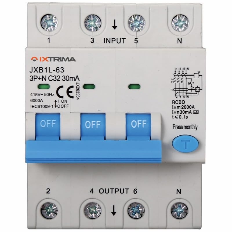 Interruttore Magnetotermico Differenziale 3P+N 32A 30mA 380V-6KA CLASSE A 30mA per Guida DIN - 4 Moduli DIN - Protezione Circuiti e Sicurezza Impianti