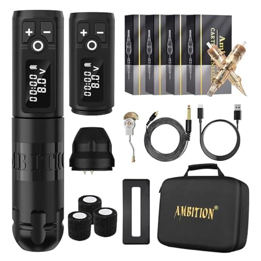 Ambition Soldier Wireless Tattoo Machine Kit Complete Rotary Coreless Motor Tattoo Pen Kit with Extra 2400mAh Battery 80pcs Premium Mixed Size Cartridge Needles Supply for Professional Tattoo Artist