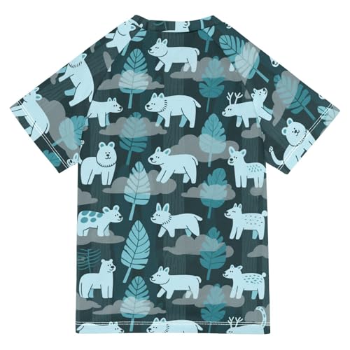 Jungle Animal Teal Green Short Sleeve Rash Guard Bathing Suit Girls Little Girls Swimsuit Childrens Bathing Suits for 3-12 Years trajes de bano para ninas2