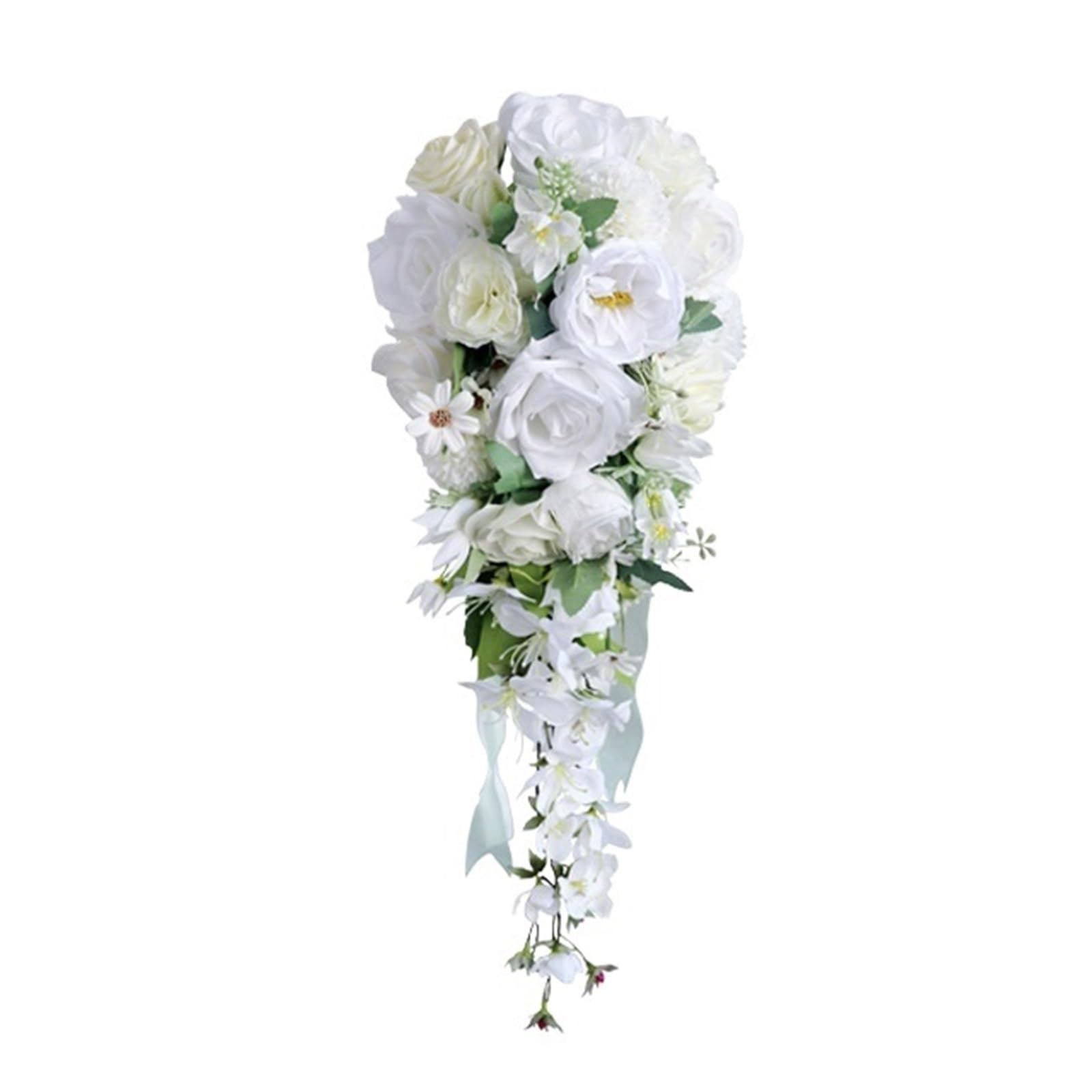 Gijmzy White Casading Wedding Bouquets For Bride Handmade Silk