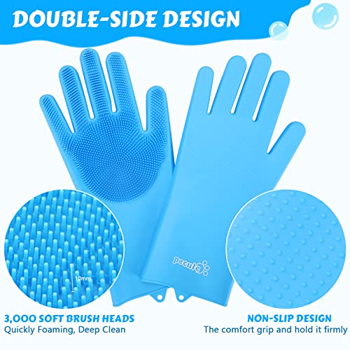 Pecute Pet Grooming Gloves, Heat Resistant Cat Bathing Gloves With High-Density Teeth, Silicone Dog Bathing Gloves With Enhanced Five Finger Design, Bathing And Massaging For Dogs And Cats #TOP2