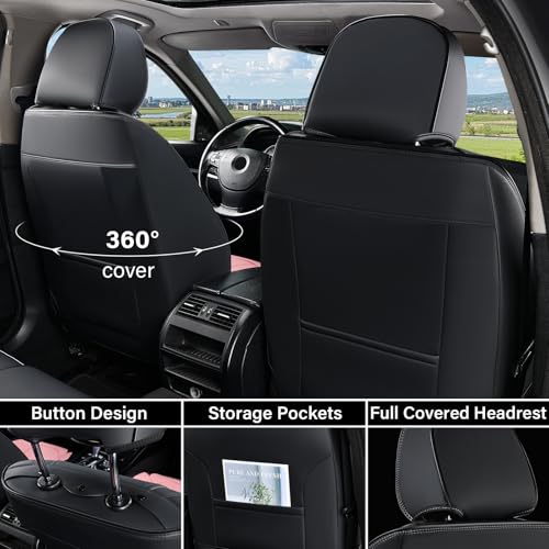 Image of Coverado Front Seat Covers, Car Seat Covers Front Seats, Leather Seat Covers for Cars, Automotive Seat Covers Car Seat Protector Car Accessories Fit for Most Sedans SUV Pick-up Truck(Black&Pink)