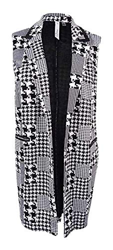 NY Collection Women's Plus-Size Sleeveless Printed Vest Notched Pointed Collar, Night Megapixel, S