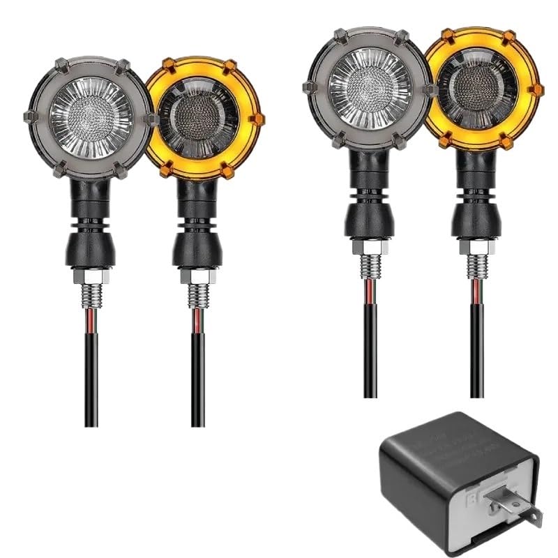 Luces señalización Luces De Señal Giro Para Motocicleta | Luces de señal de para motocicleta, lámpara indicadora de Flash que fluye secuencial(4 White and Relay)