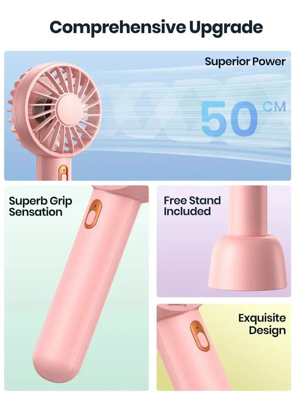 Image of TOPK 1 Pack Mini Portable Handheld Fan, USB Rechargeable 3 Speed Personal Small Desk Fan with Base Lightweight Makeup Travel Beach Indoor Outdoor for Stylish Girl Women (Pink)