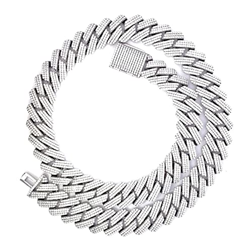 SAVEARTH DIAMONDS 39.60 Carat Lab Created Moissanite Diamond 18MM Width Cuban Link Chain Necklace In 14k Gold Over 925 Sterling Silver Jewelry Gift, (Color : G-H, Clarity : VVS)