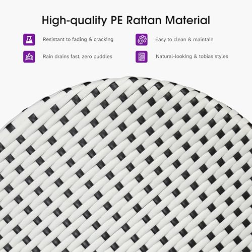 Image of PURPLE LEAF Patio Oversized Backrest Bar Height Stool Set of 1 Outdoor Round Barstools Aluminum Frame in Champagne Finish Woven Rattan for Indoor Kitchen Dining Bistros Cafe Restaurant White