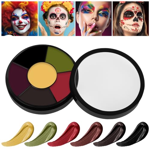 AOOWU Pintura corporal e facial, 6 cores pinturas de Halloween rosto, Clown maquilhagem Halloween, pintura facial oleosa para adultos criança, kit maquilhagem Halloween carnaval festival Clown vampiro cosplay