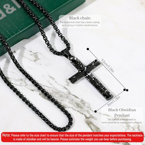 Amulette chrétienne obsidienne collier cadeau idéal pour mari