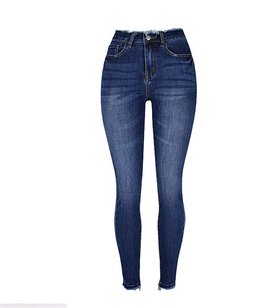 Dninmim Jeans moulants taille haute pour femme printemps été décontracté slim pantalon crayon, bleu, S