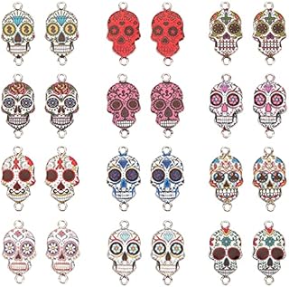 PandaHall 12 Colors 48 pcs Halloween Enamel Skull Pendants Skeleton Pendants Tag Connectors Skull Dangle Charms with Rings Accessories for Necklace Bracelet Earring Crafts Jewelry Making Crafting