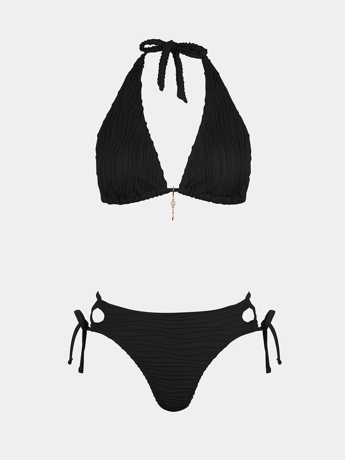 CUPSHE Conjunto de bikini para mujer, traje de baño de dos piezas, cuello profundo, parte inferior descarada, tiro bajo, tirantes y lazo lateral