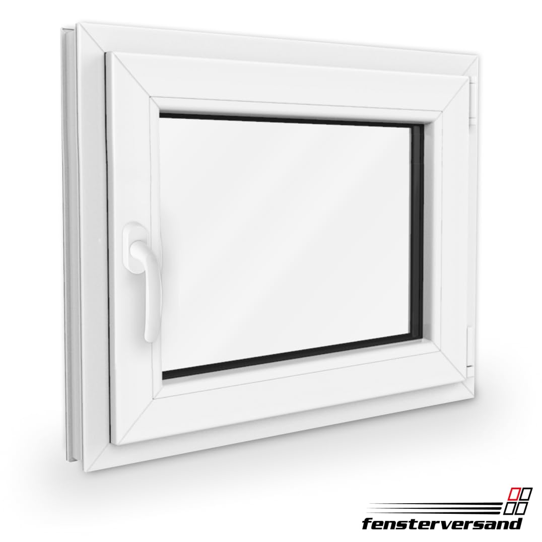 FENSTERVERSAND - Finestra in plastica 100 x 60 cm, colore bianco – 2 vetri trasparenti – Finestra girevole e inclinata, finestra in plastica – DIN destra – L x A: 1000 x 600 mm, profilo 70 mm