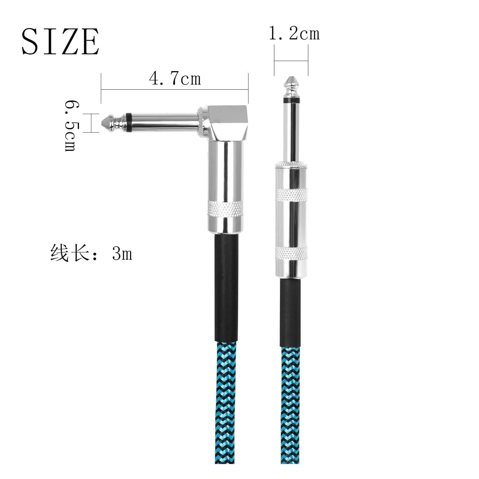 cable de audio para guitarra Cable de para bajo eléctrico línea con reducción de ruido conexión de 6,35 mm cable trenzado blindado de color
